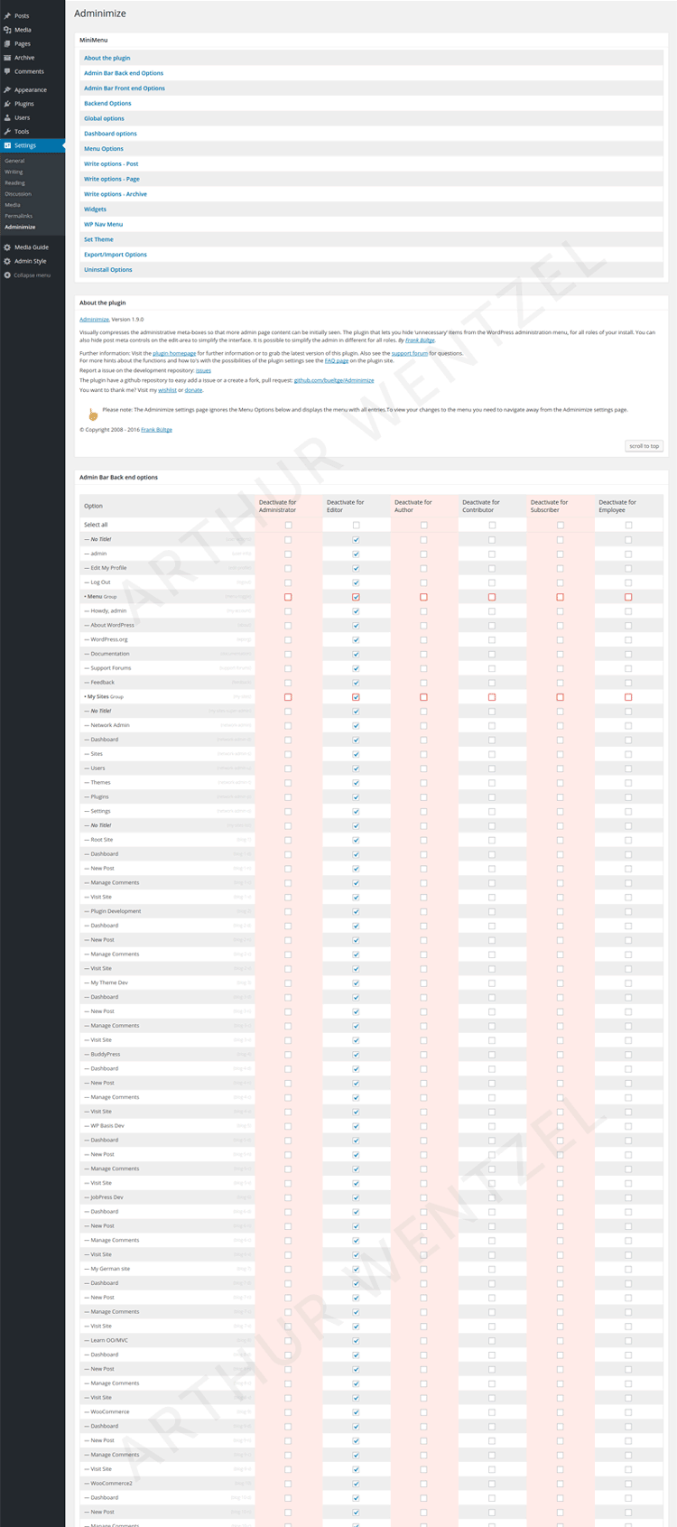 adminimize wordpress plugin