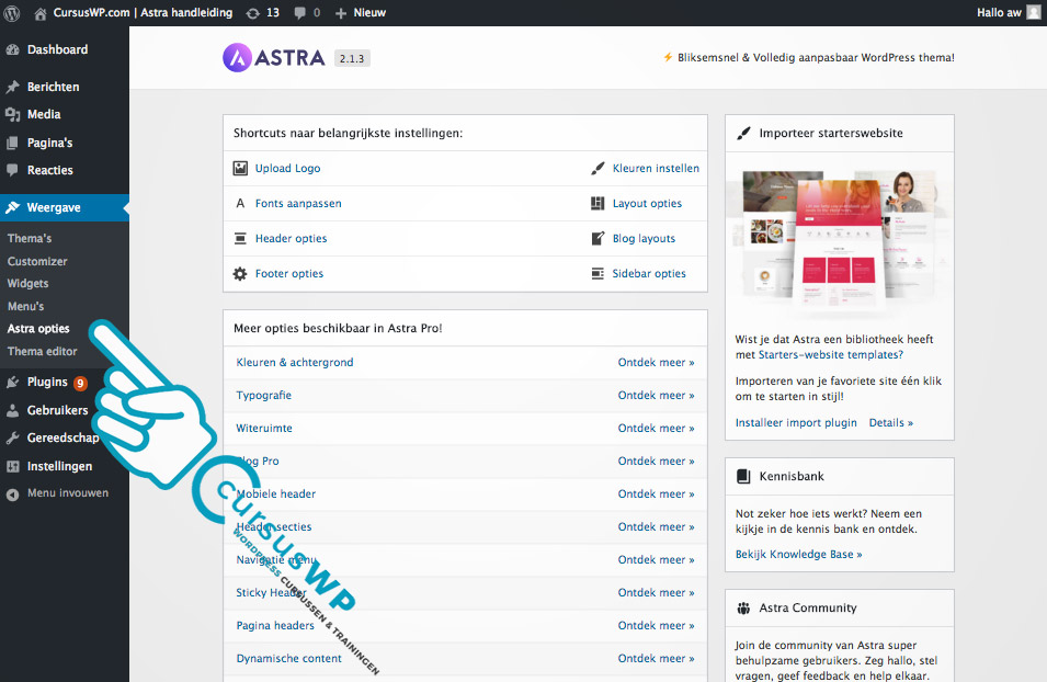 astra wordpress thema template instellen gratis pro webshop handleiding review