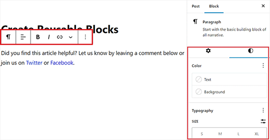 reusable herbruikbaar blok instellingen maken