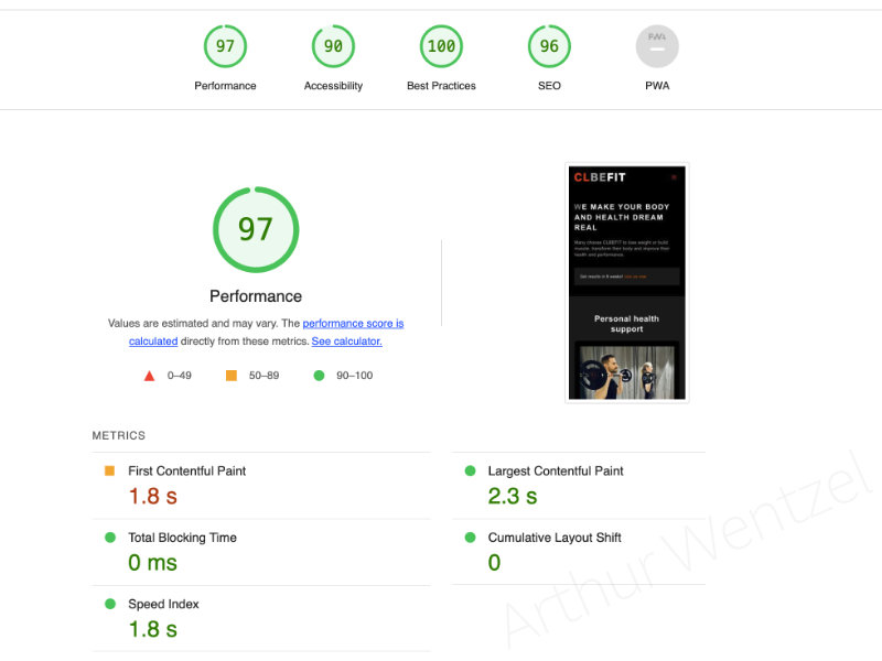seo score google lighthouse snelle website clbefit fitness